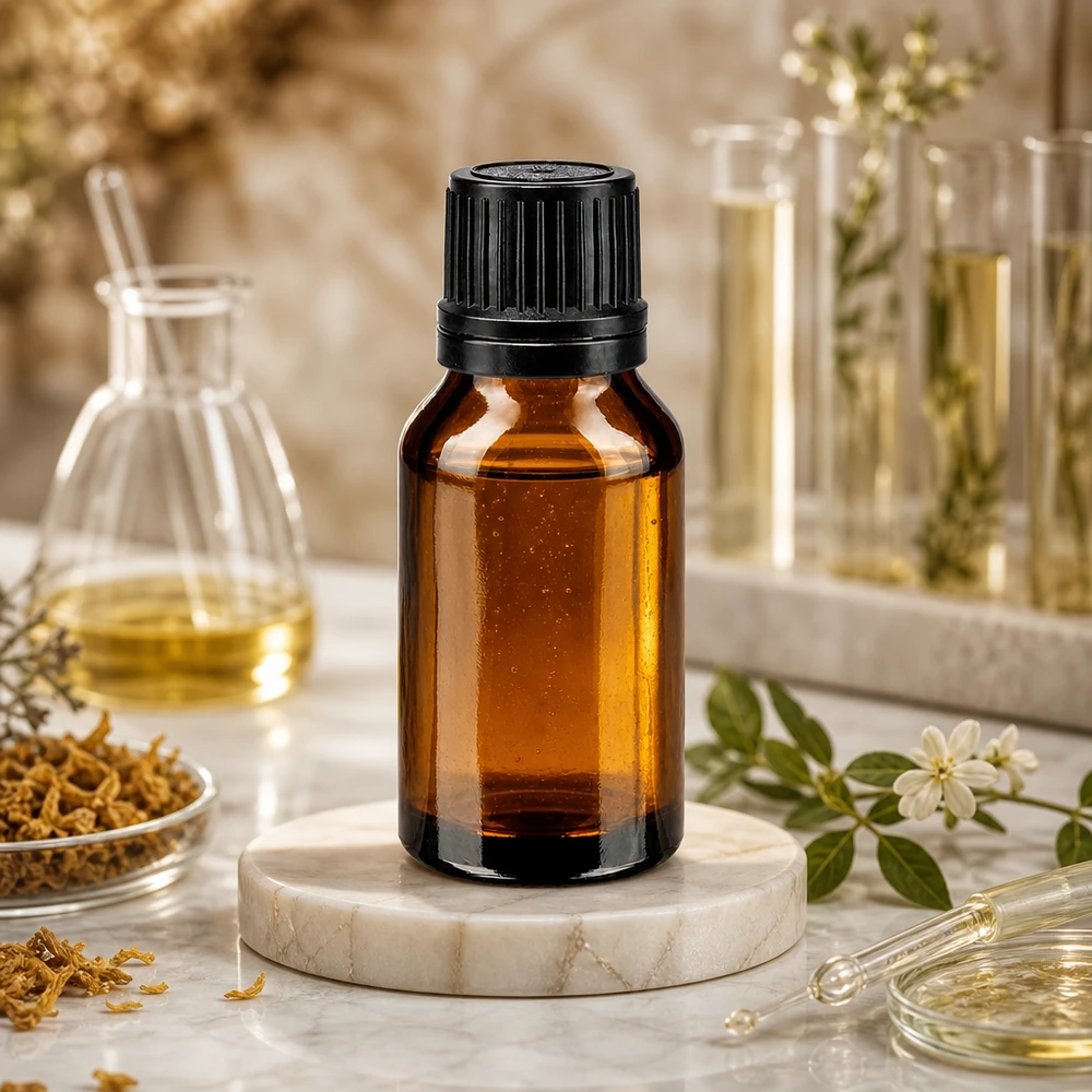 Bruinglasflesje van 15 ml met verzegeling voor oliën en tincturen van apothekerskwaliteit