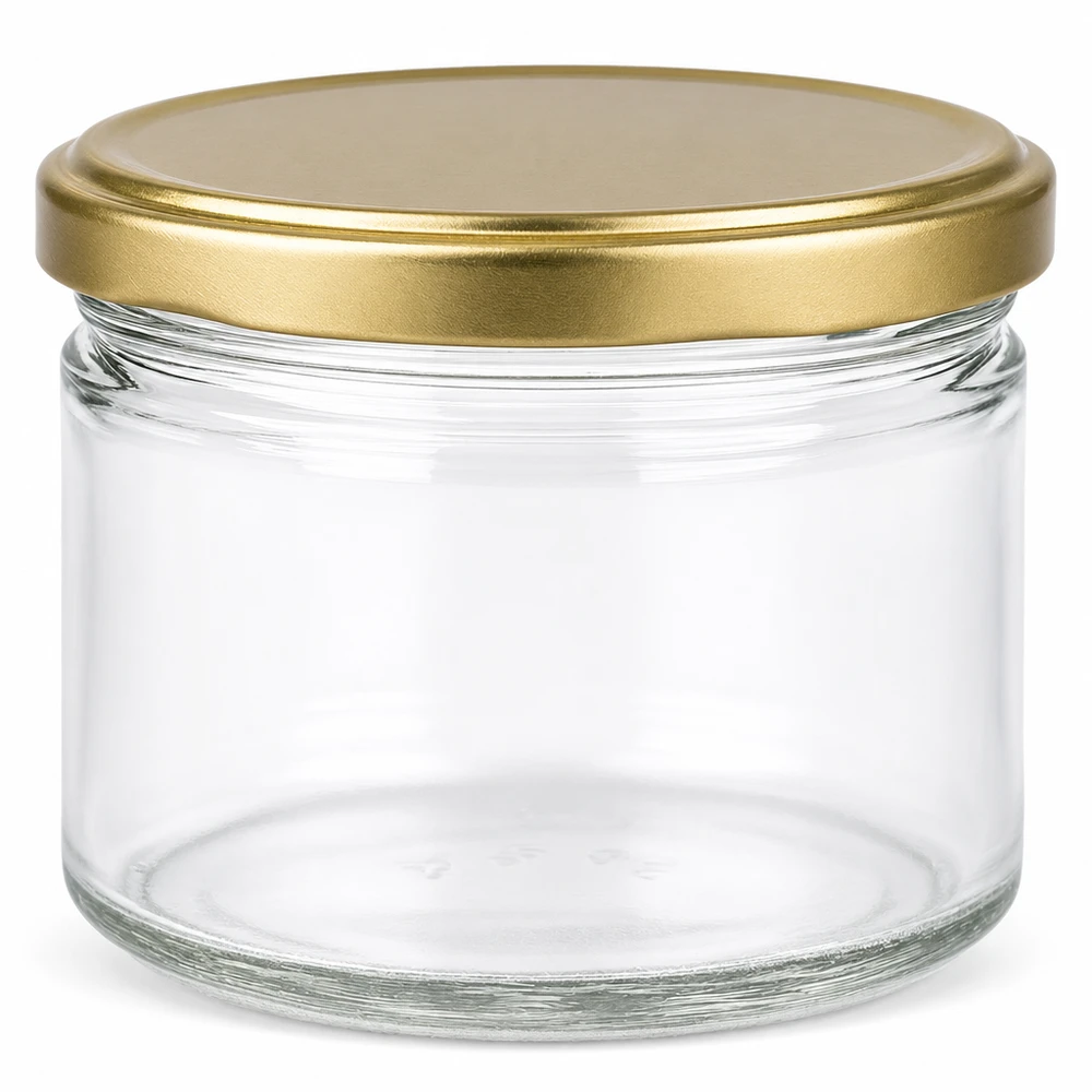 700g honingpot leeg met gouden schroefdeksel BasicSeal voor honing jam en conserven gemaakt van helder glas