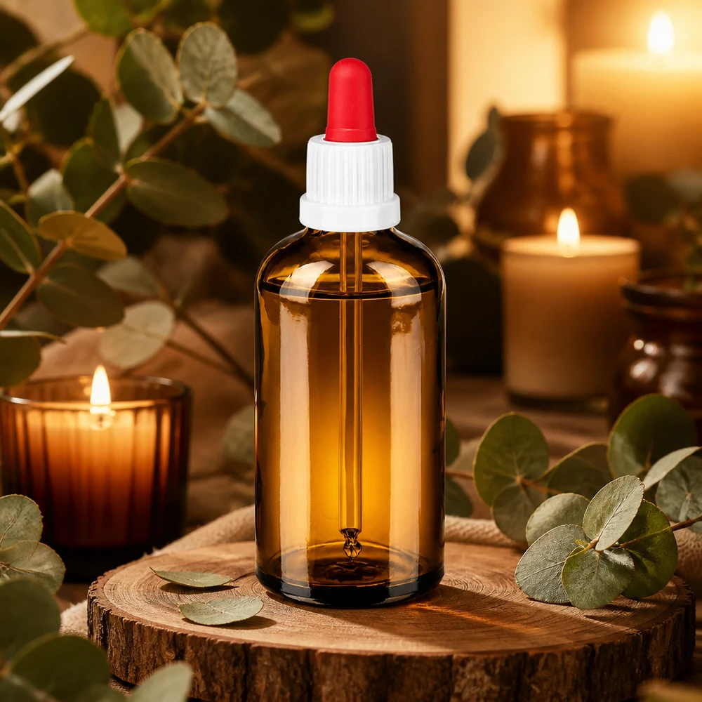 100ml pipetfles wit/rood OV BrownLine UT18/100 Lichtbeschermingsfles 100ml met pipet ideaal voor cosmetica en natuurgeneeskunde
