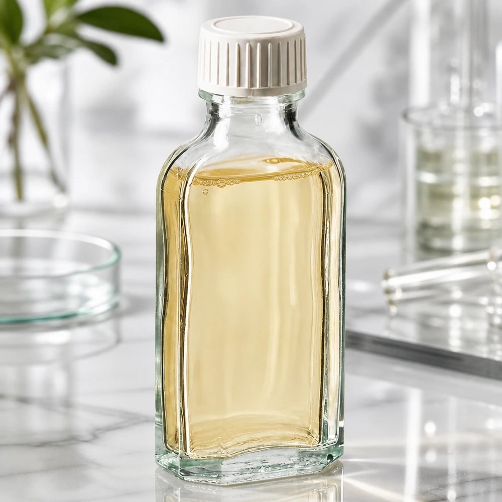 50 ml witte meplatfles met DIN 22 monding, inclusief schroefsluiting DIN 22 wit van PP met PE-schuiminzetstuk Rechthoekige glazen fles Meplat 50 ml, helder, met geribbelde witte kunststof dop