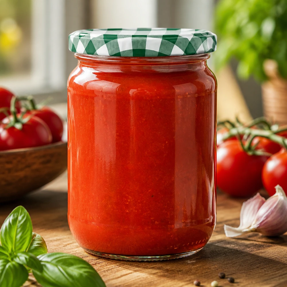 Conservenglas 555 ml UNiTWIST met tomatensaus, basilicum en knoflook, met groene schroefdop