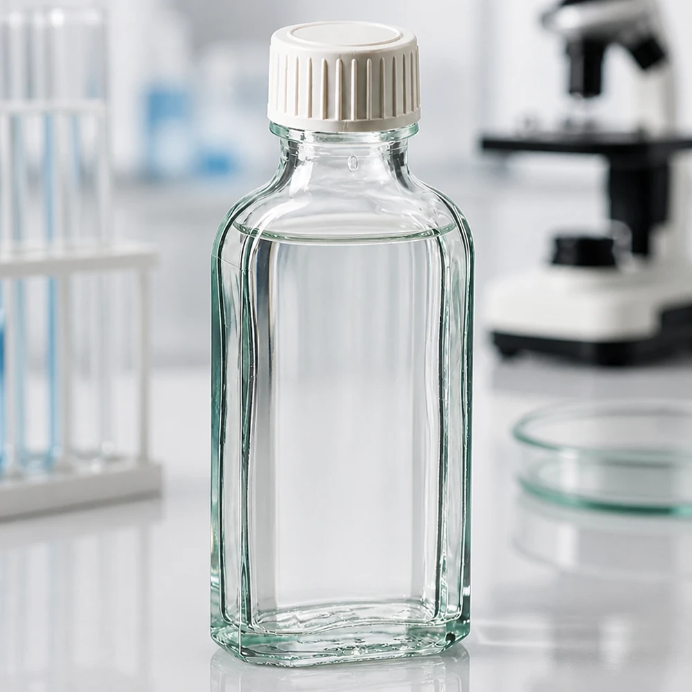 50 ml Meplat-schroeffles van helder glas met afdichtend PE-schuim voor laboratoriumgebruik