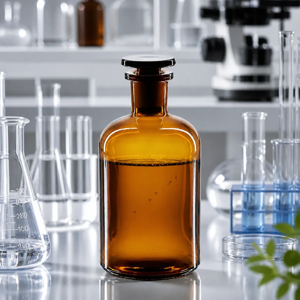 Laboratoriumfles met ronde schouders en smalle hals, 250 ml, bruin, met glazen stop, voor farmaceutische toepassingen