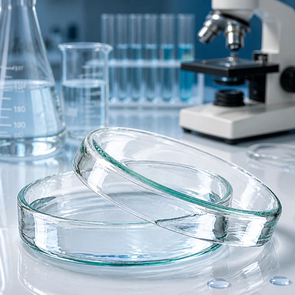 Petrischaal 60x15 mm van glas Glazen petrischaal van 60 x 15 mm met bijpassend deksel voor het contaminatievrij bewaren van monsters