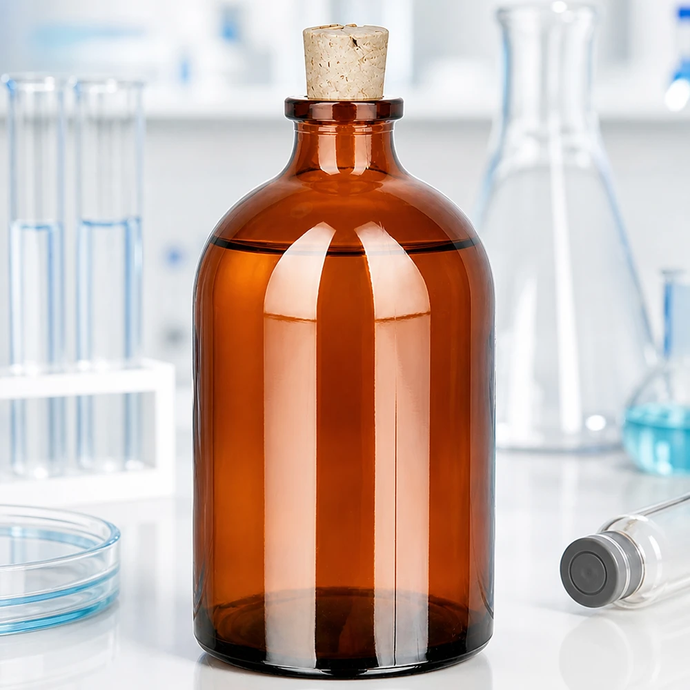 Injectiefles bruin glas 100ml met kurk 11/14mm Lagerflasche Braunglas schmal 100ml mit Naturkorken zum Verschließen