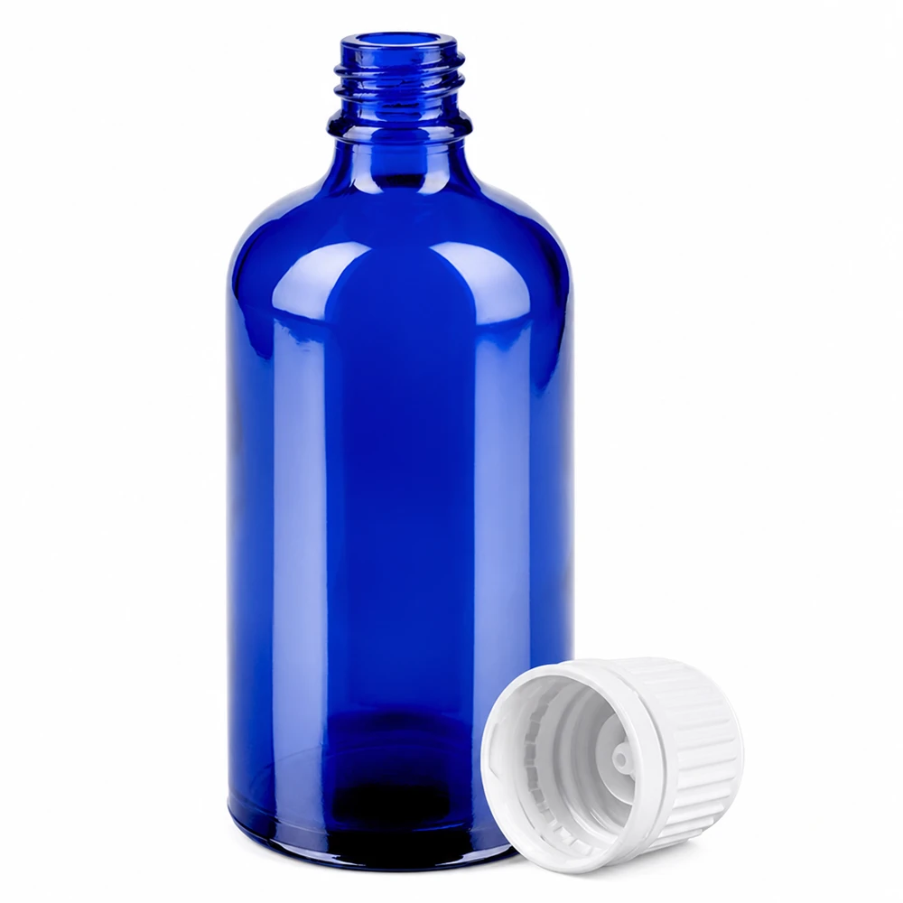 100ml fles 11mm SV wit OV BlueLine UT18/100 100ml blauwe glazen voorraadfles 11mm SV wit ideaal voor serums en tincturen