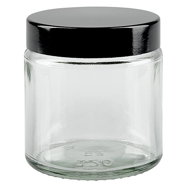 120 ml helder glazen potje met zwart bakelieten deksel ApoGlas 120 ml helder glazen potje met zwart bakelieten deksel ApoGlas