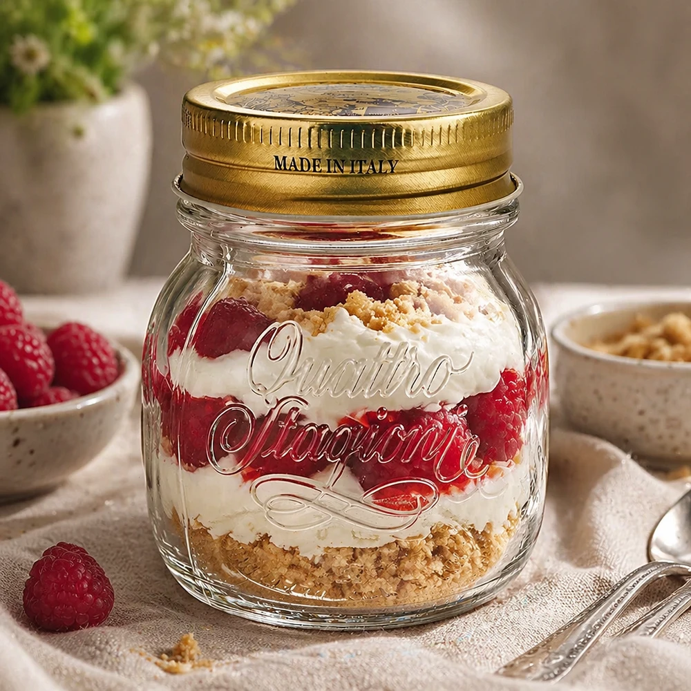 150 ml rond glas "Quattro Stagioni" met deksel 150 ml rond glas "Quattro Stagioni" met deksel