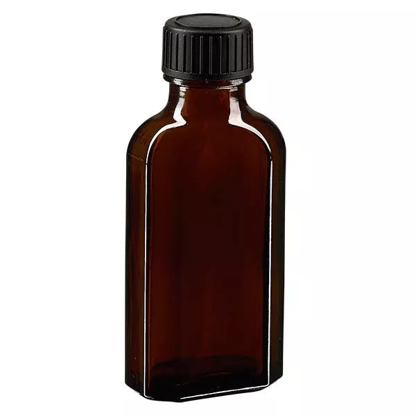 50 ml bruine meplatfles met DIN 22 monding, inclusief schroefsluiting DIN 22 zwart van LKD 50 ml bruine meplatfles met DIN 22 monding, inclusief schroefsluiting DIN 22 zwart van LKD