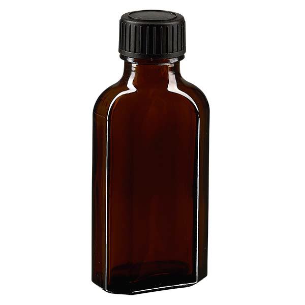 50 ml bruine meplatfles met DIN 22 monding, inclusief schroefsluiting DIN 22 zwart van LKD 50 ml bruine meplatfles met DIN 22 monding, inclusief schroefsluiting DIN 22 zwart van LKD