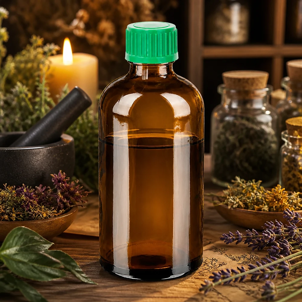 Duurzaam 100ml glazen flesje in bruin met hersluitbare groene dop 11mm opening
