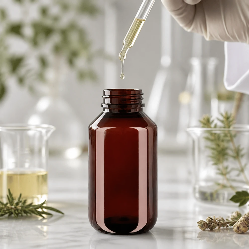 PET-fles 100ml met wit/rode dop OV Compacte bruine PET-fles van 100 ml voor natuurlijke cosmetica, aromatherapie en plantenextracten