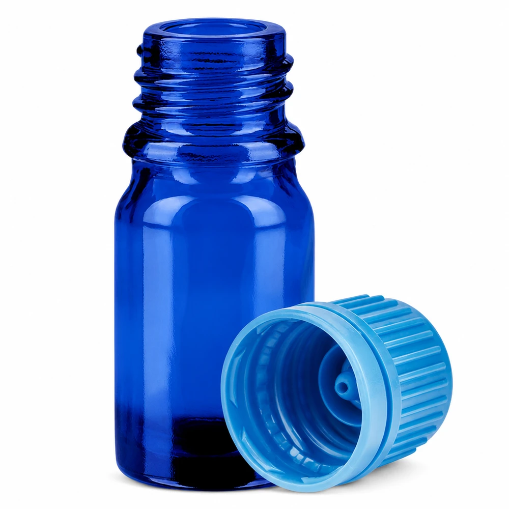 Donkerblauw 5ml glazen flesje met schroefdop beschermt lichtgevoelige stoffen