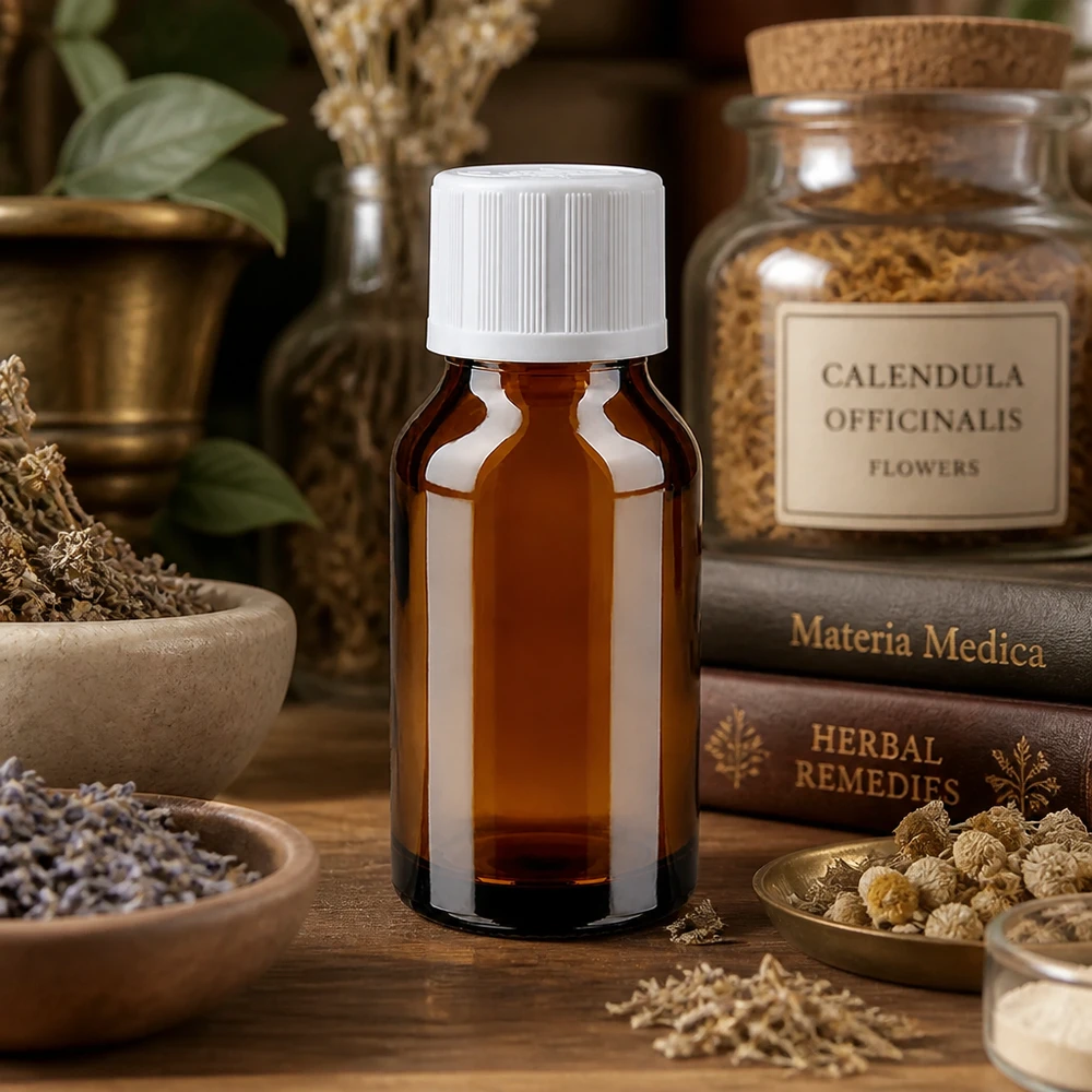 Bruine glazen fles 15ml met wit schroefsluiting kinderslot St Calendula-tinctuurflesje van 15 ml, bruin, met een lekvrije witte kindveilige dop