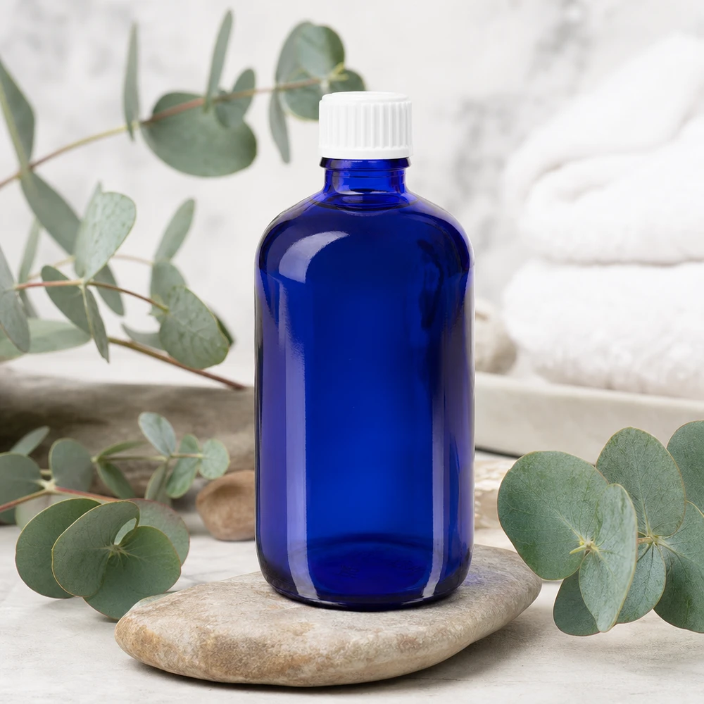 Blauwe glazen flessen 100ml met wit druppelsluiting 0.8mm St Apothekersflesje 100 ml, blauw, met druppelaar voor UV-bescherming en veilige opslag