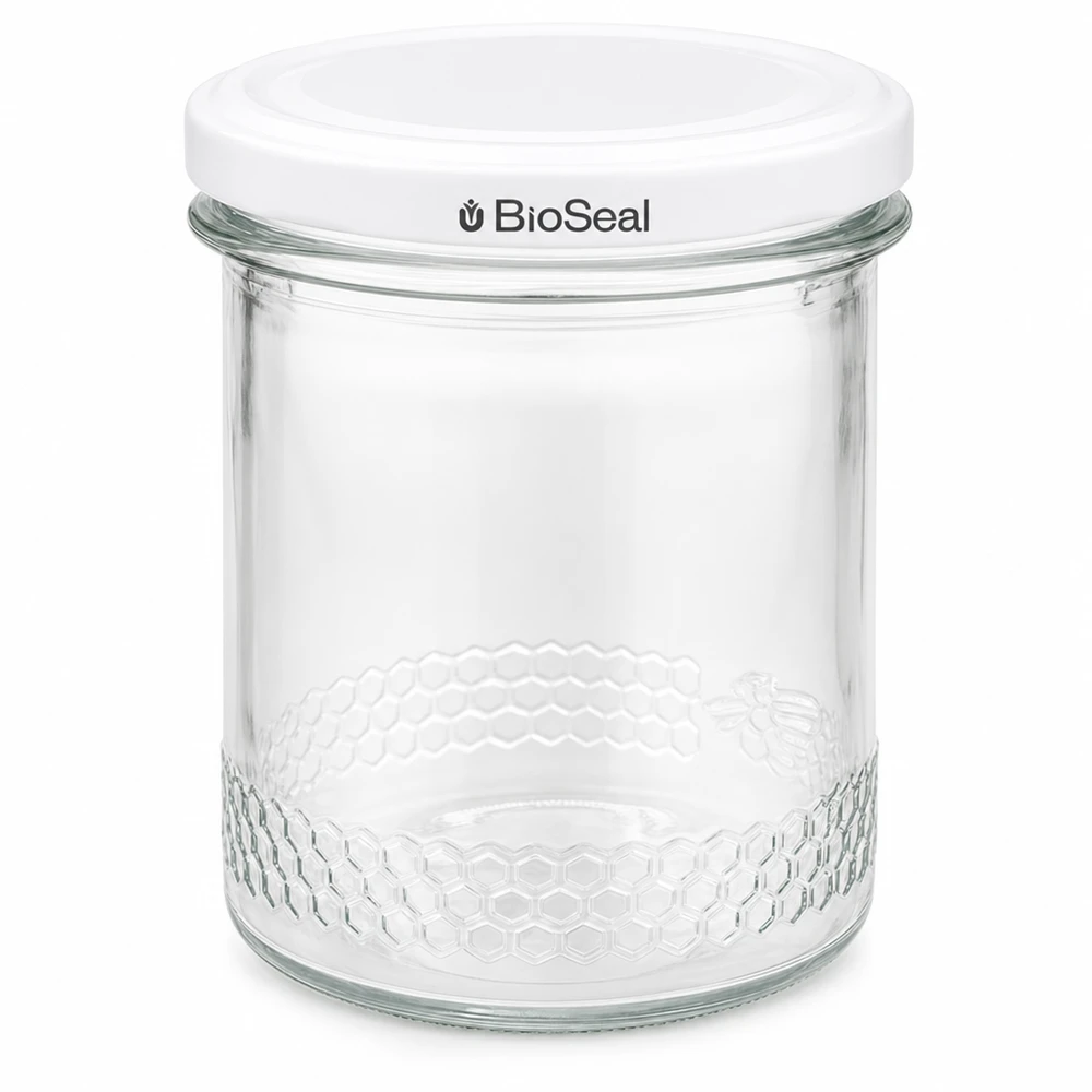 400ml honingpot met wit BioSeal deksel UNiTWIST inmaakpot bijenteeltbenodigdheden glazen verpakking