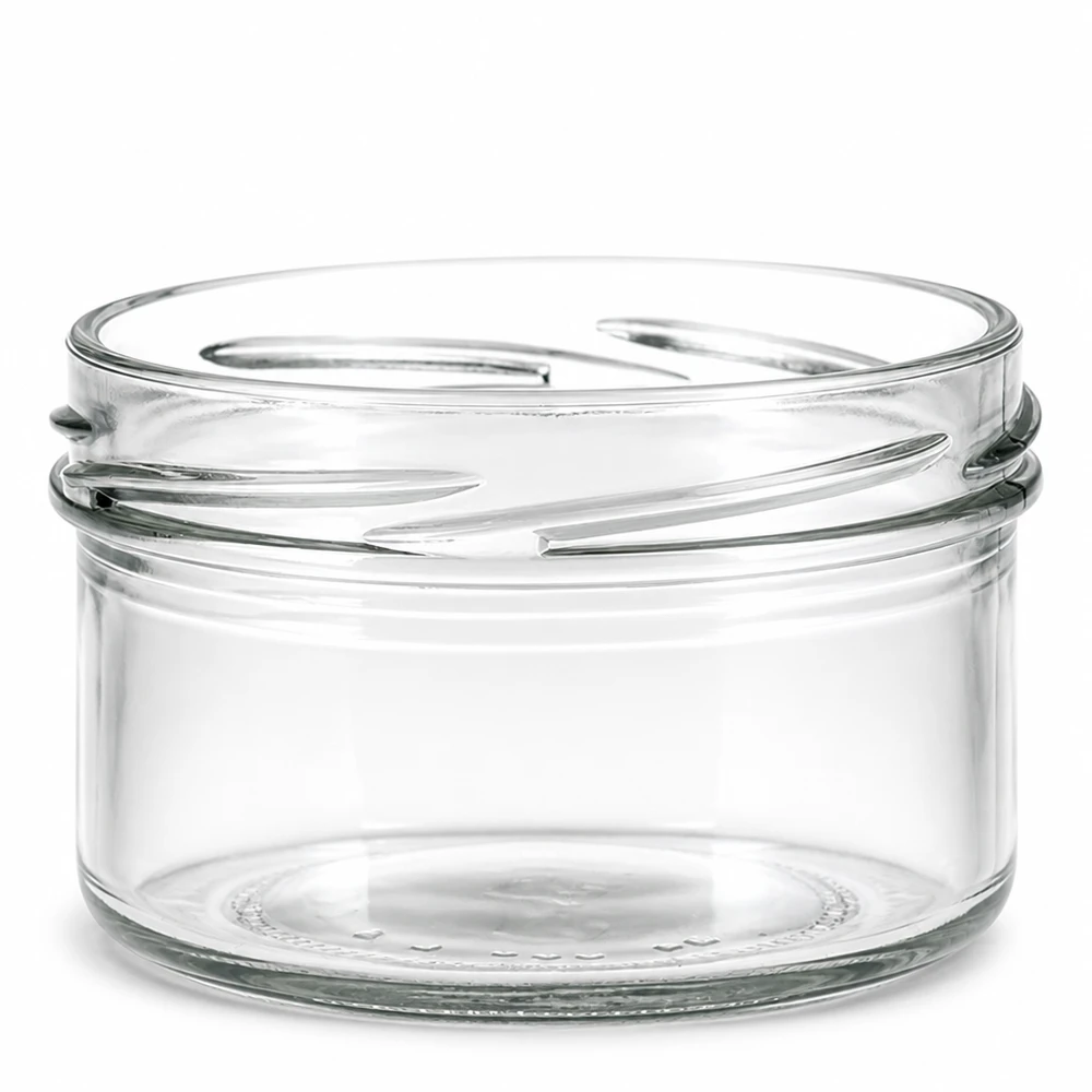 UNiTWIST Runda186 - Rundglas Inhalt 186ml TO82 Klein voorraadpotje van helder glas, 186 ml, TO82, plat model, ideaal voor kruiden en smeersels