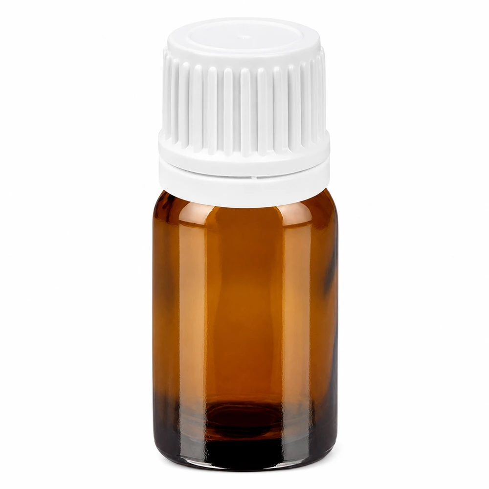 5ml bruin glazen flesje met witte schroefdop 11mm voor essentiële oliën en cosmetica