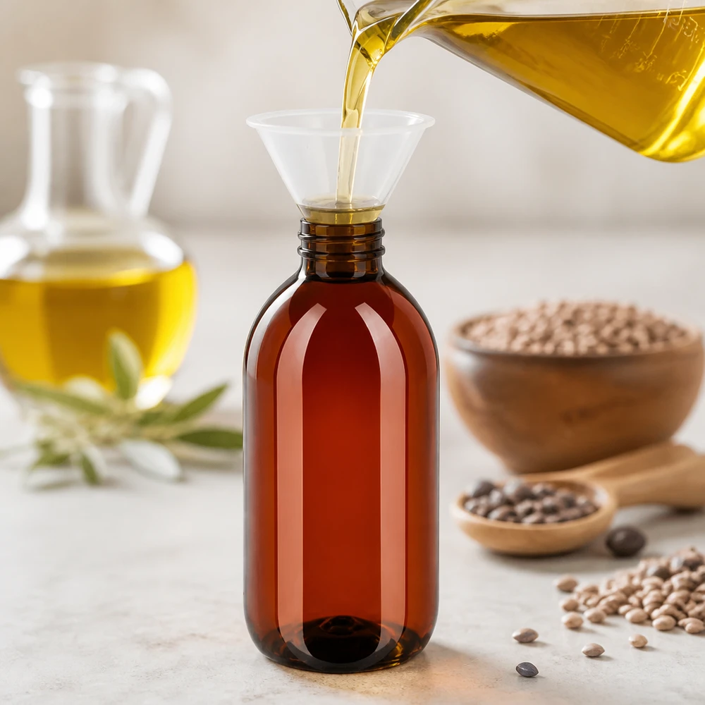 Voedselveilige PET-fles van 250 ml met OV voor hennepzaadolie en natuurlijke plantaardige oliën