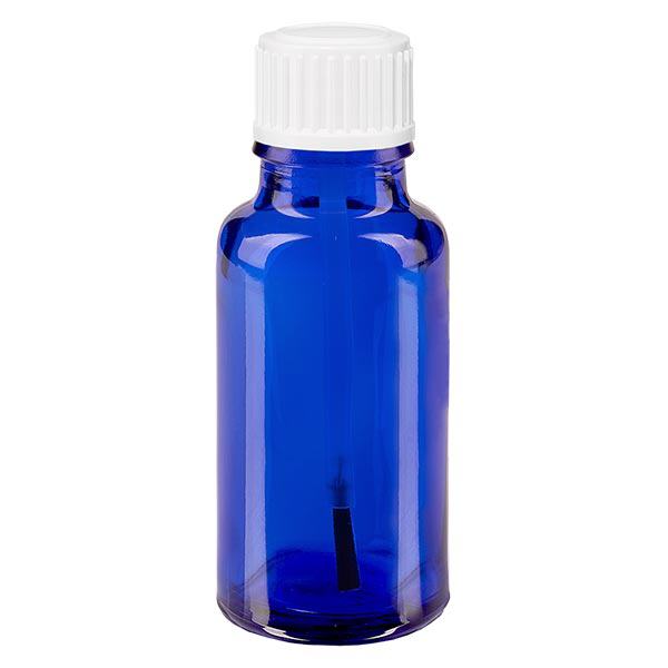 Blauwe glazen flessen 20ml met wit schroefsluiting kwastje 18mm VR Blauwe glazen flessen 20ml met wit schroefsluiting kwastje 18mm VR
