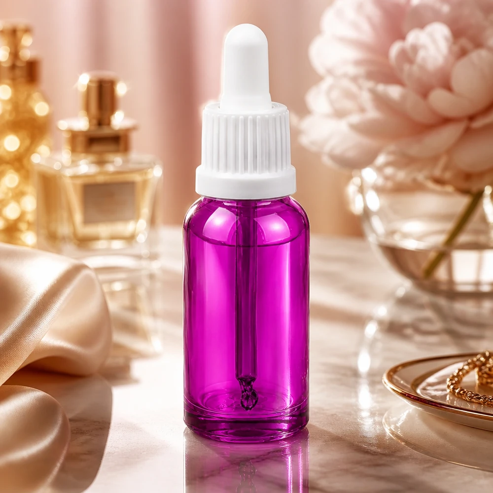 20ml pipetfles wit Originality schroefdop PurpleLine UT18/20 Stijlvol violet glazen flesje 20ml met druppelaar voor hoogwaardige schoonheidsessences