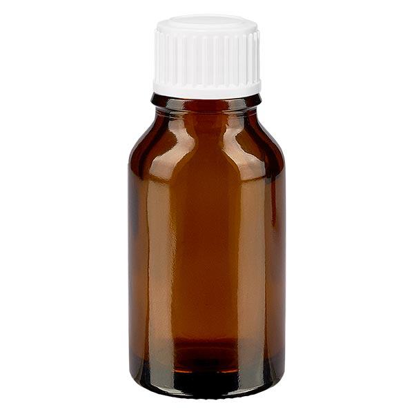 Bruine glazen fles 15ml met wit schroefsluiting globuli uitgietring St Bruine glazen fles 15ml met wit schroefsluiting globuli uitgietring St
