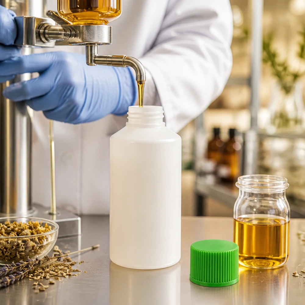 Chemicaliebestendige HDPE-fles van 50 ml in wit met groene verzegeling