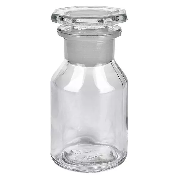 50 ml fles met schuine schouders wijde hals helder glas incl. glazen stop Laboratoriumapothekersflesje van 50 ml, transparant, met brede hals en ingeslepen stop