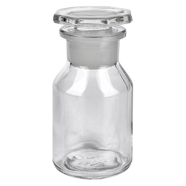 50 ml fles met schuine schouders wijde hals helder glas incl. glazen stop Laboratoriumapothekersflesje van 50 ml, transparant, met brede hals en ingeslepen stop