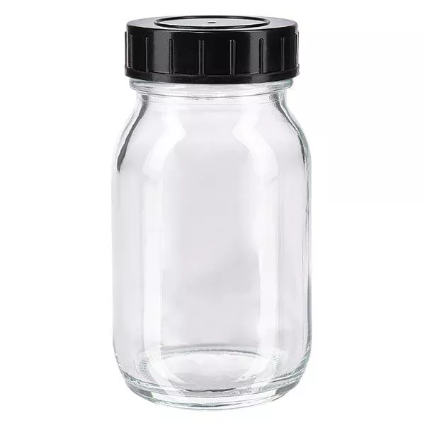 Fles met wijde hals 100 ml helder glas met schroefdeksel Fles met wijde hals 100 ml helder glas met schroefdeksel