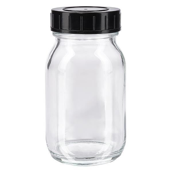 Fles met wijde hals 100 ml helder glas met schroefdeksel Fles met wijde hals 100 ml helder glas met schroefdeksel