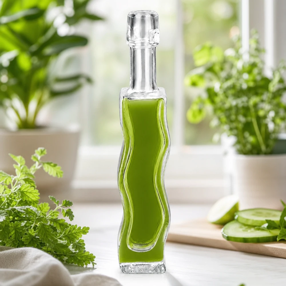 40ml glazen fles Anna gevuld met groene kruiden extract peterselie decoratie heldere vensterbank natuurlijke cosmetica sfeer