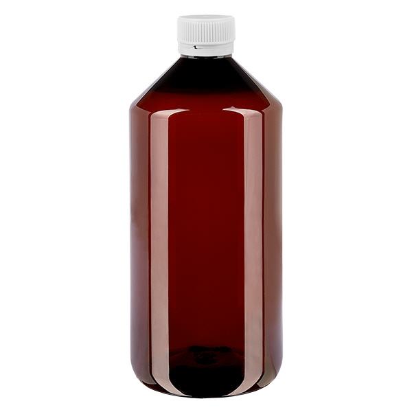 PET fles 1000ml met witte verzegelde stop, geribbeld PET fles 1000ml met witte verzegelde stop, geribbeld