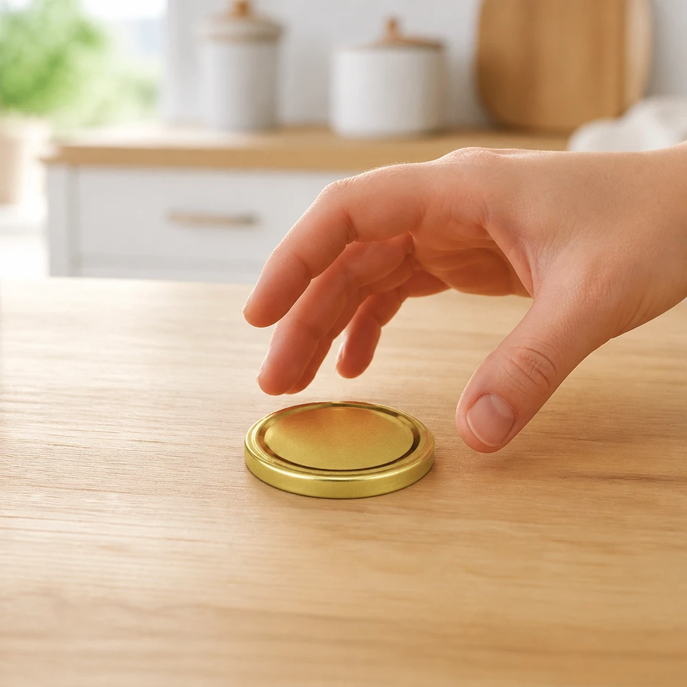 Ronde gouden metalen deksel 63 mm TO63 UniTwist BasicSeal Detailweergave Keuken