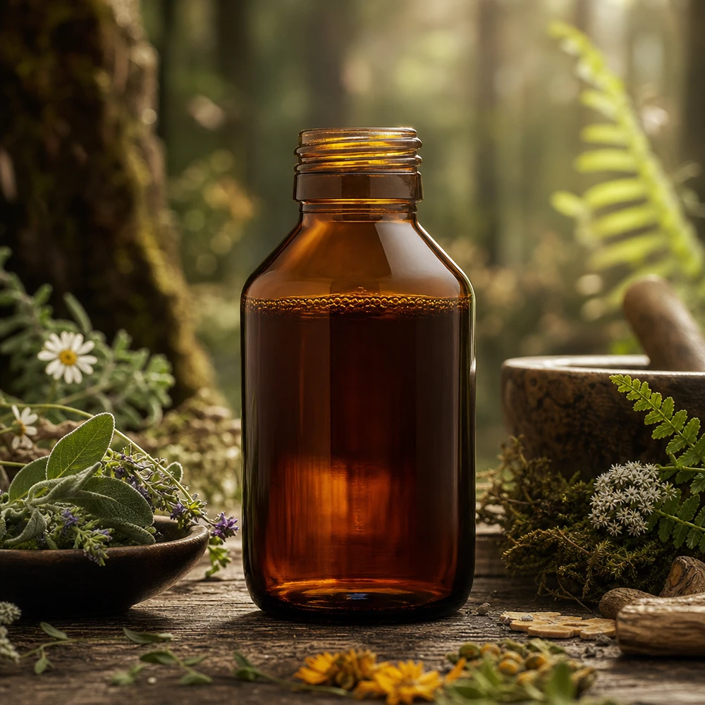 Bruin glazen flesje van 100 ml met PP28 draad, ideaal voor homeopathische preparaten en natuurlijke geneesmiddelen