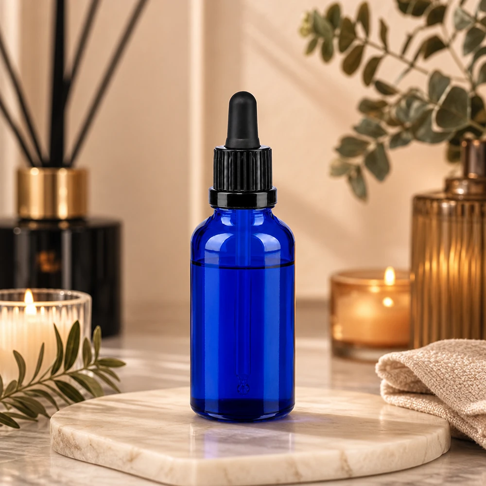 Klein glazen flesje van 30 ml met volle pipet, ideaal voor doe-het-zelfcosmetica en serumproductie