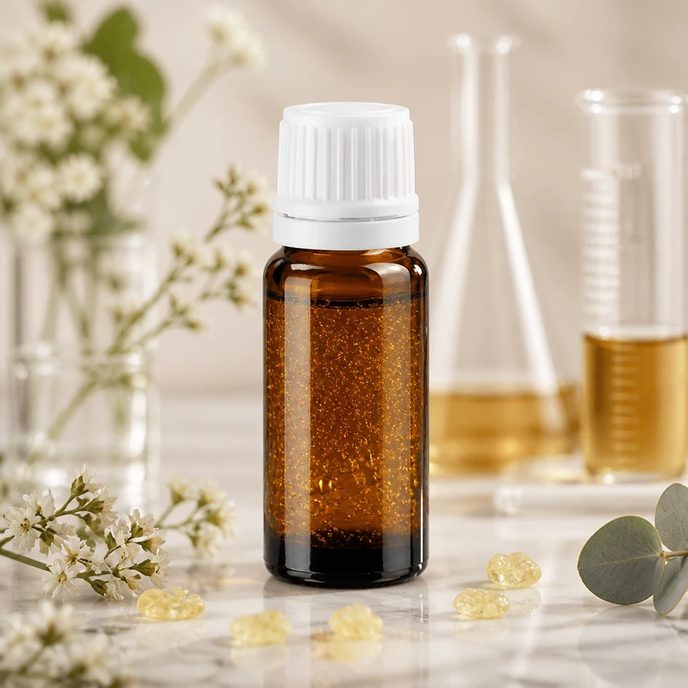 Flesje voor natuurlijke cosmetica, 10 ml, amberkleurig apothekersglas met witte kindveilige sluiting