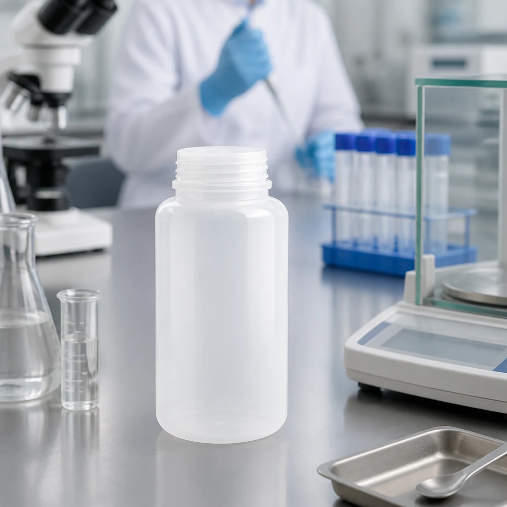 Chemicaliebestendige laboratoriumfles van 1000 ml met brede hals, zonder dop, voor de opslag van stoffen