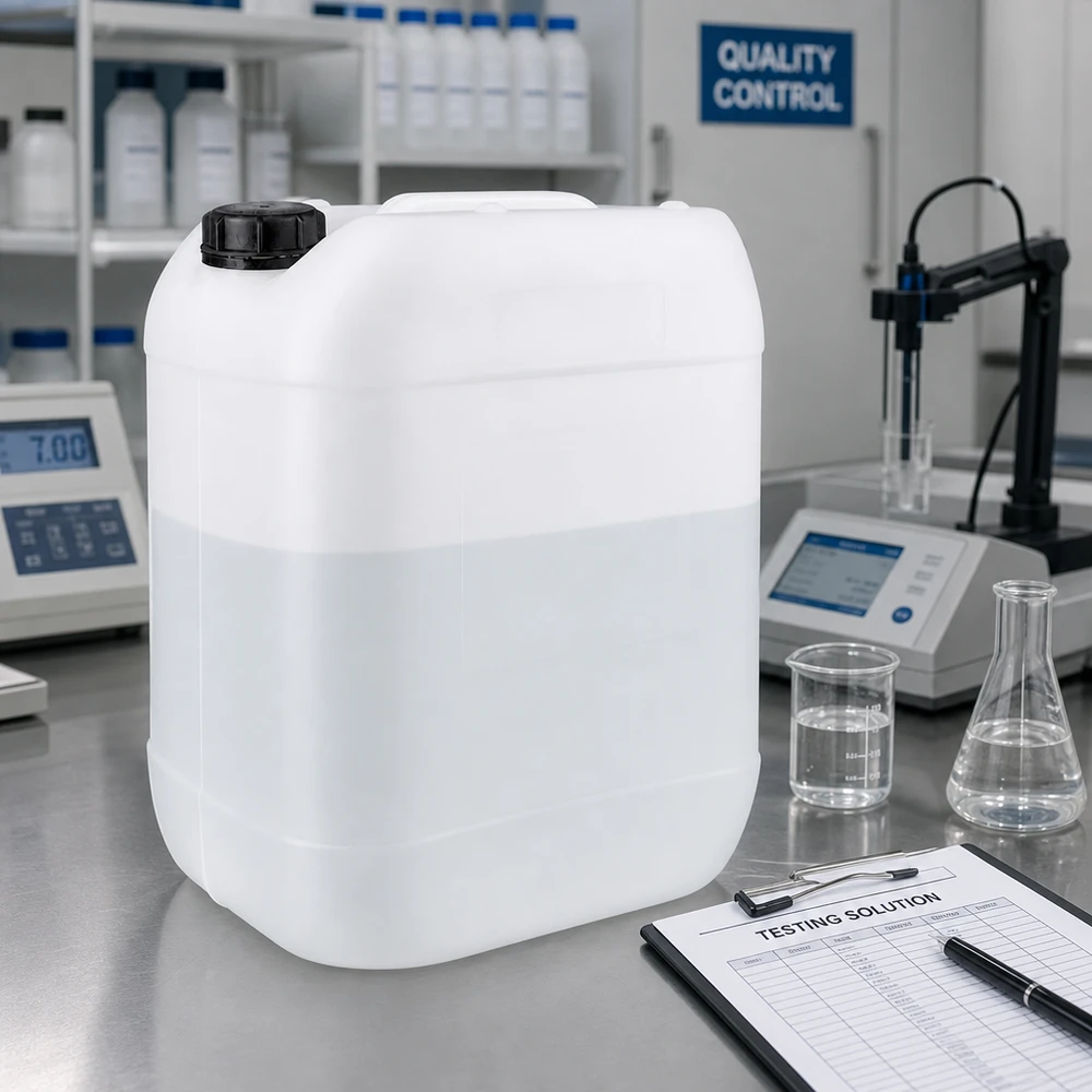 Halfdoorzichtige jerrycan van 20 liter met OV-sluiting om het vulniveau te controleren