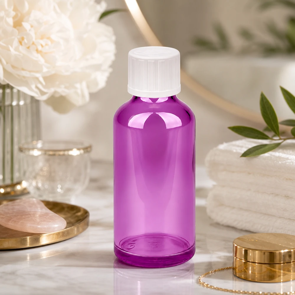 Paarse druppelfles 50ml met STD KiSi dop - hoogwaardige afwerking voor dagelijks gebruik