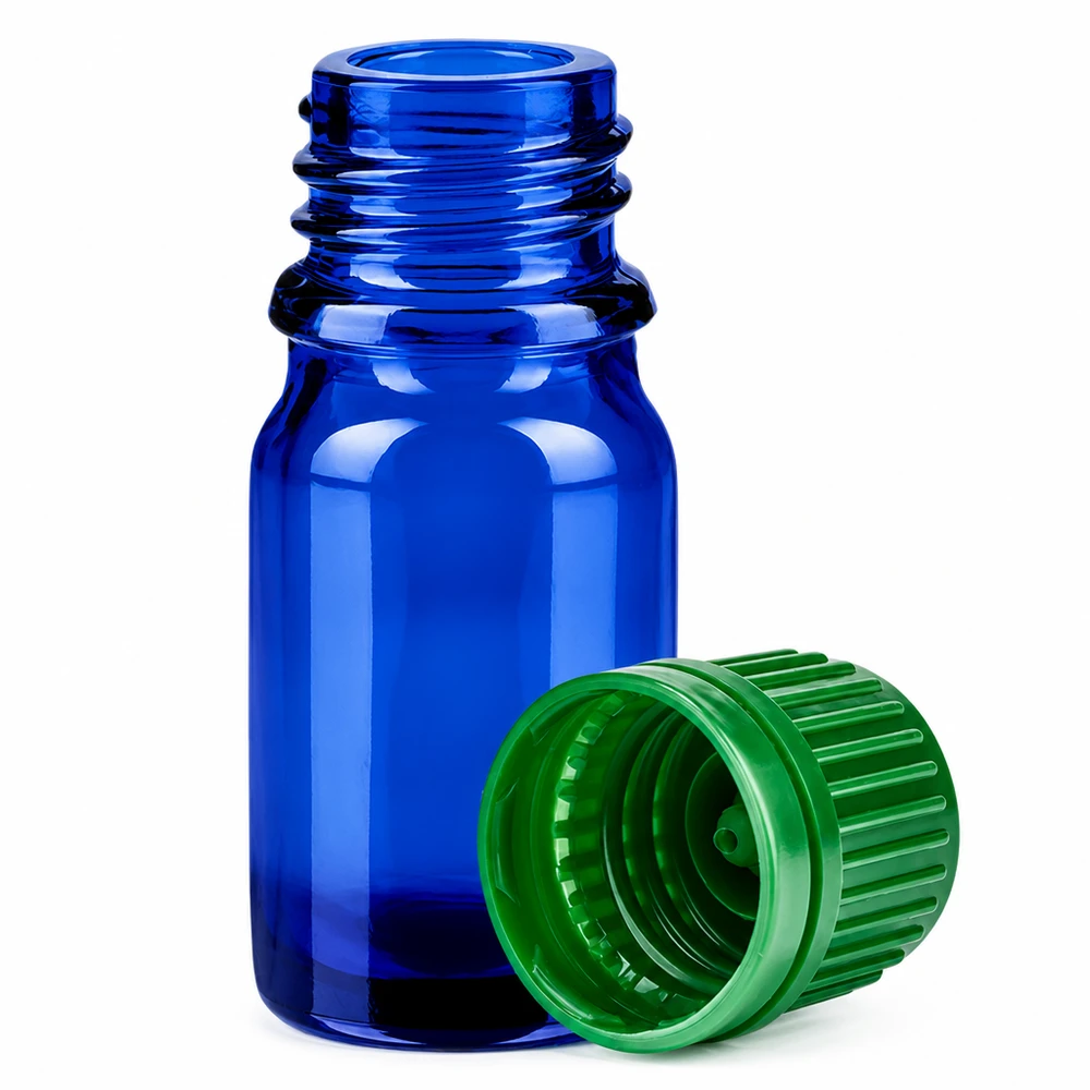 Handig glazen flesje 5ml kobaltblauw met schroefdop voor onderweg