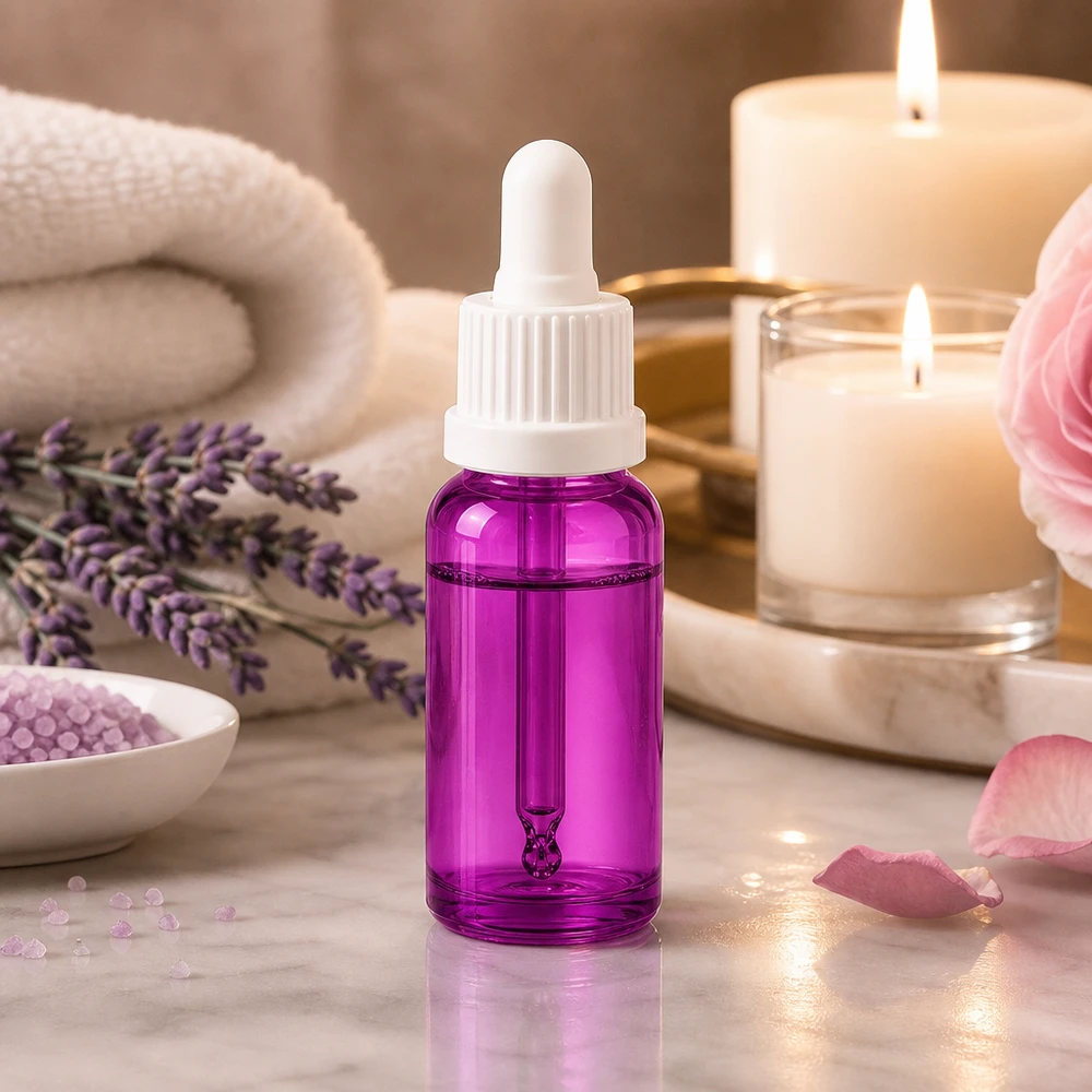 Stijlvolle paarse druppelfles 20ml ideaal voor DIY cosmetica en mengsels