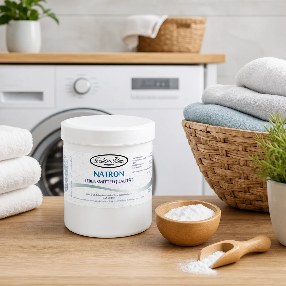 Doctor Klaus baking soda 500g wit poeder in een praktisch opbergblik voor milieuvriendelijk schoonmaken