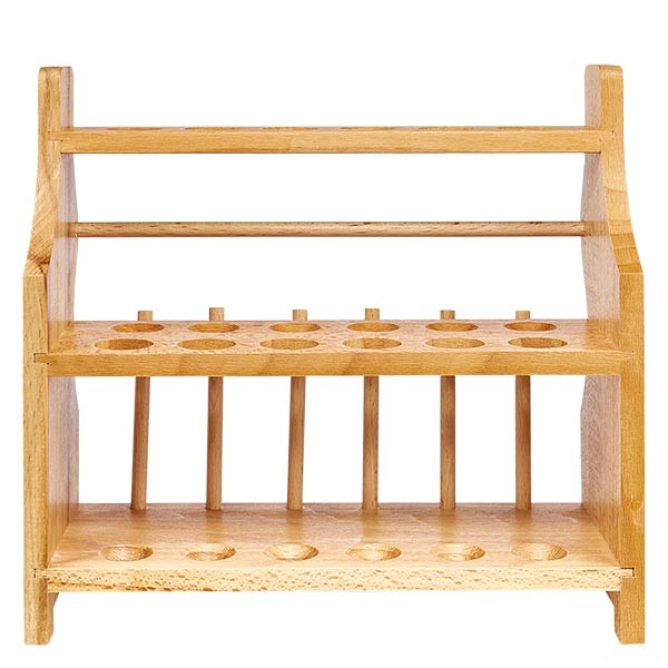 Reageerbuisrekken van hout, voor glazen buizen tot ca. 18 mm Ø voor 12 buizen, met 6 staven Reageerbuisrekken van hout, voor glazen buizen tot ca. 18 mm Ø voor 12 buizen, met 6 staven