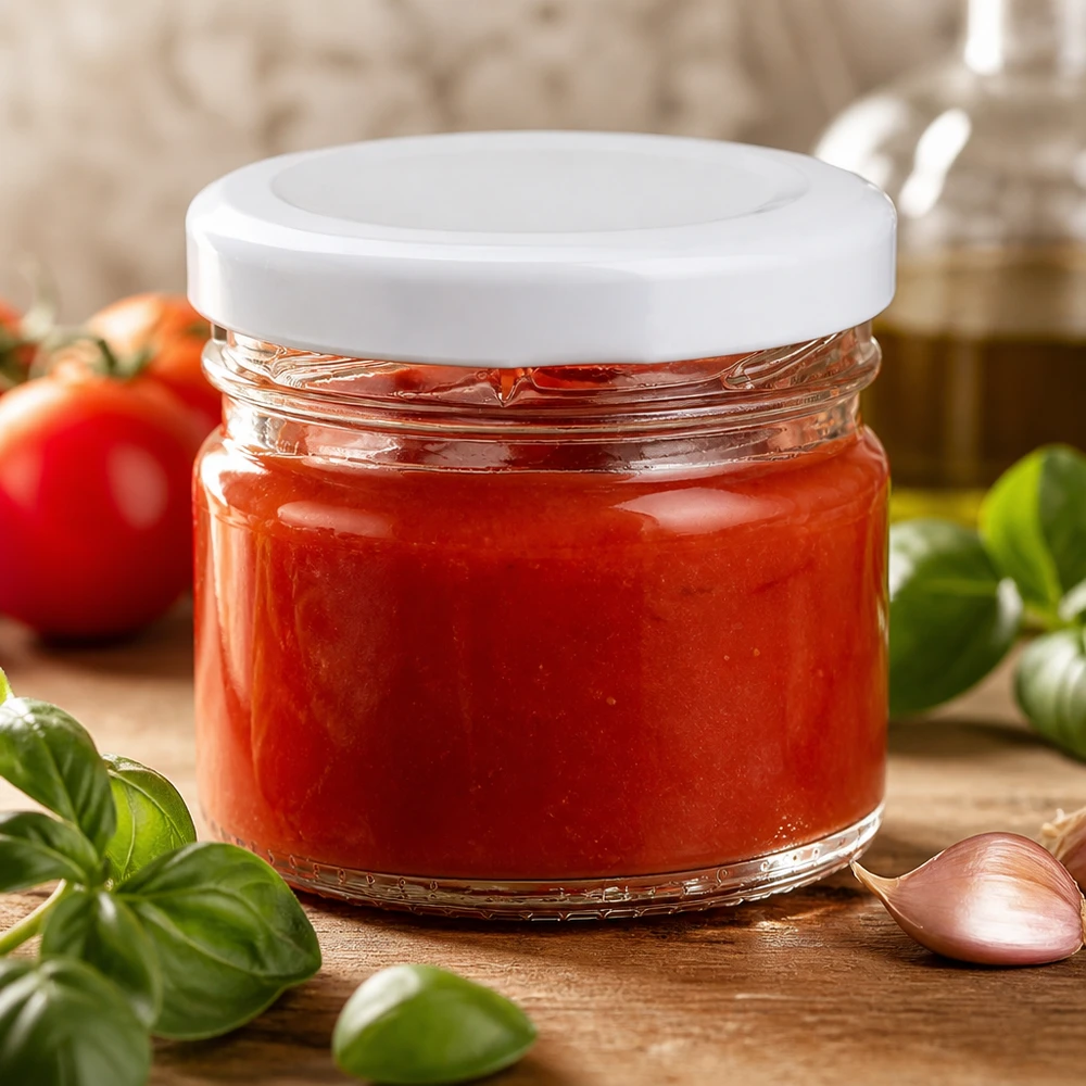 Glazen potje van 33 ml met UNiTWIST BasicSeal-deksel (wit), ideaal voor sauzen, dipsauzen en chutneys