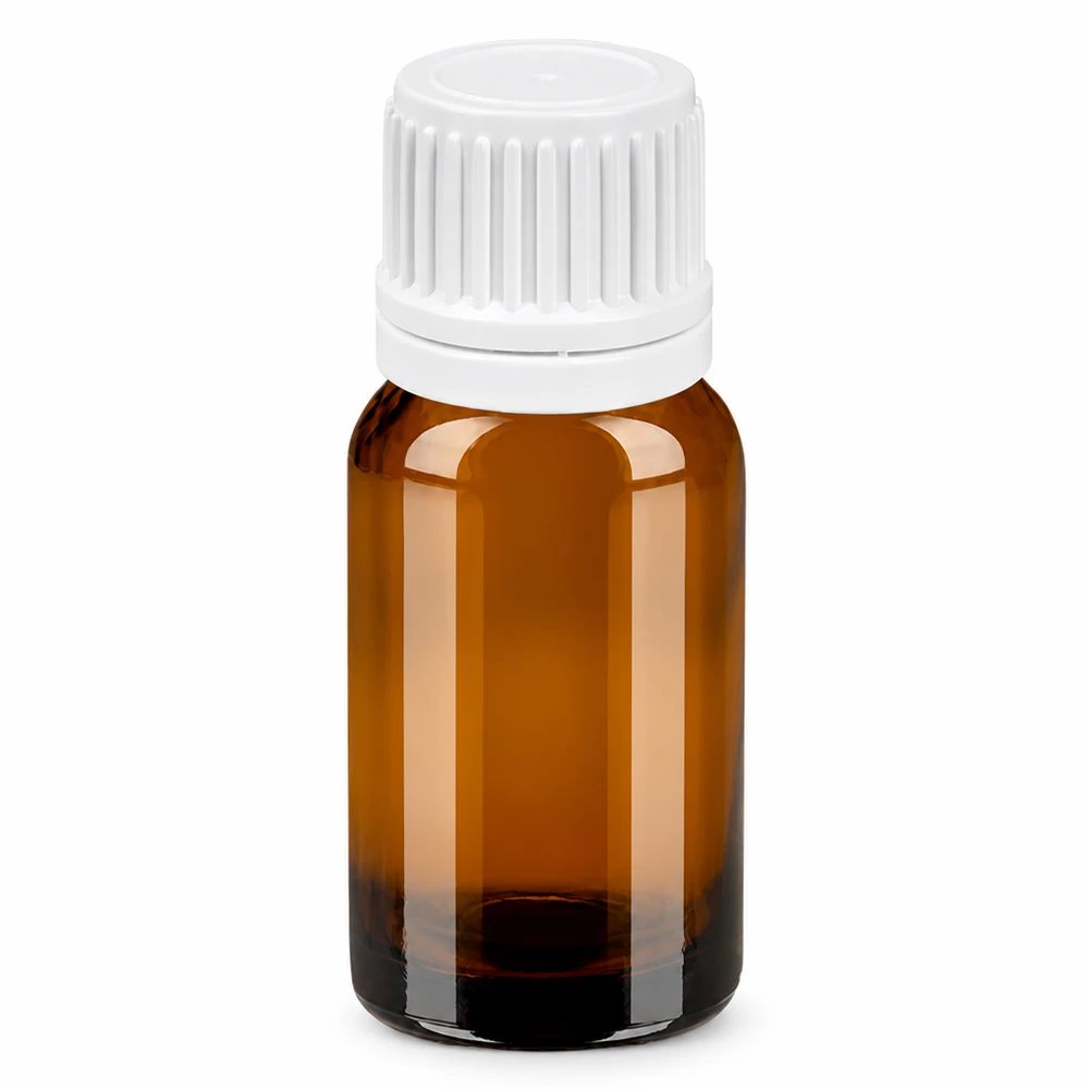 10ml flesje 11mm SV wit OV BrownLine UT18/10 10ml glazen flesje bruin met witte schroefdop voor essentiële oliën en cosmetica