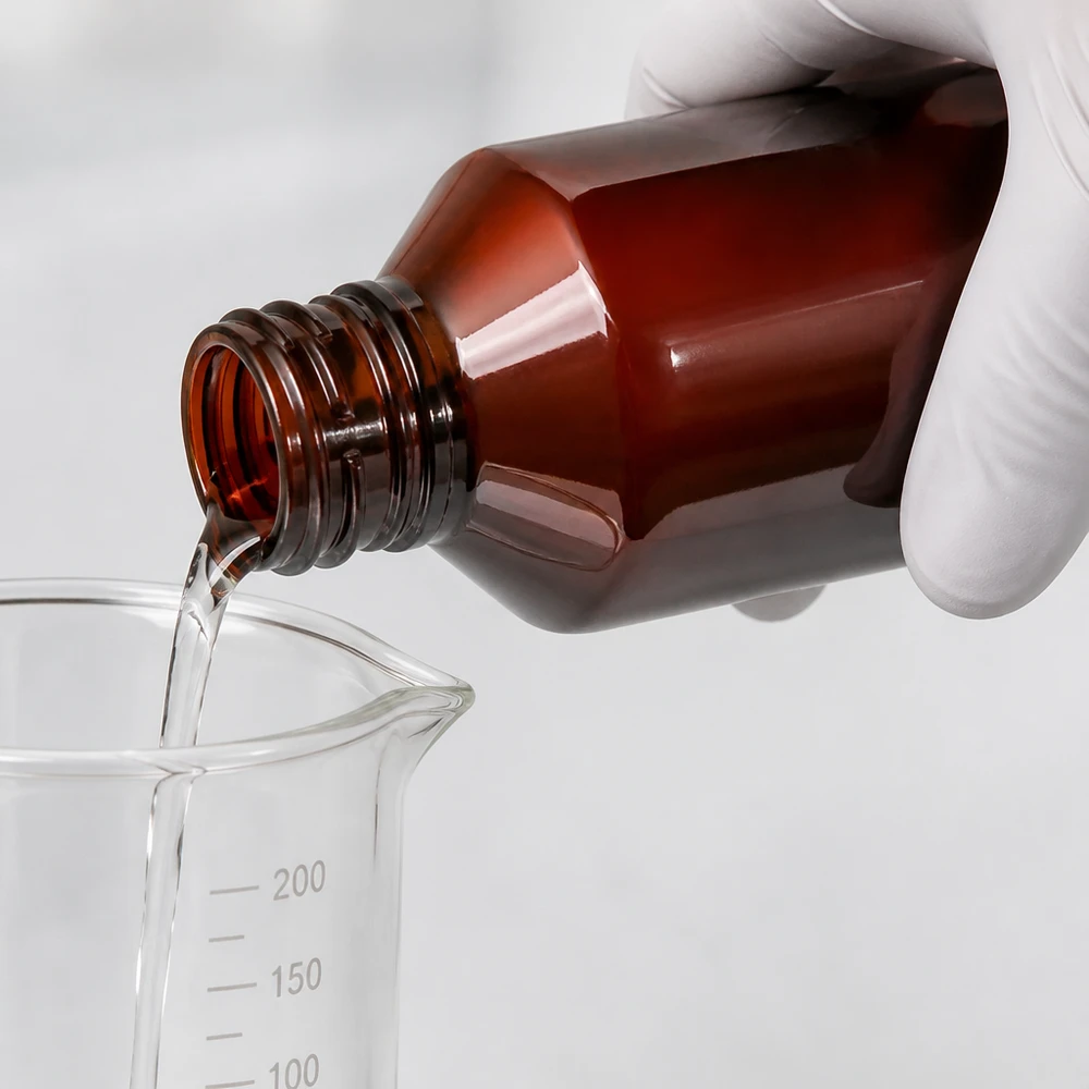 50 ml PET medicijnfles met verstuiver zwart GCMI 28/410 incl. dop transparant, standaard Braune UV-Schutz Kunststoffflasche 200ml mit kindersicherem OV beim Einschenken in Messbecher