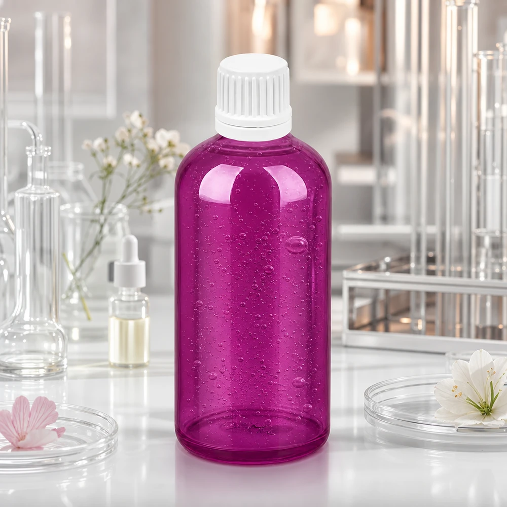Compacte 100 ml doseerfles in paars met nauwkeurig druppelsysteem voor keuken en werkplaats