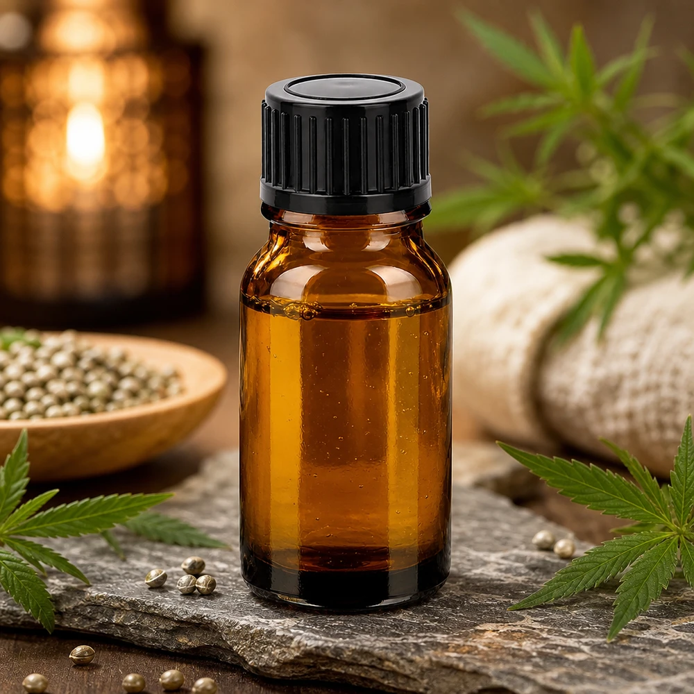 Compact amberkleurig glazen flesje van 10 ml met zwarte dop, ideaal voor natuurlijke essences en extracten