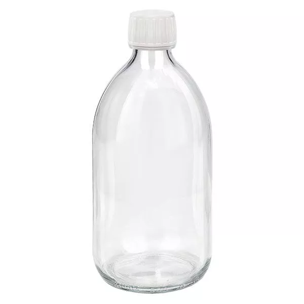 500ml Euro-medicijnfles helder met witte schroefsluiting VR